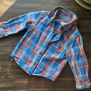 Cat & Jack Plaid Button-up long sleeves Shirt - Blue and Red, 12 months